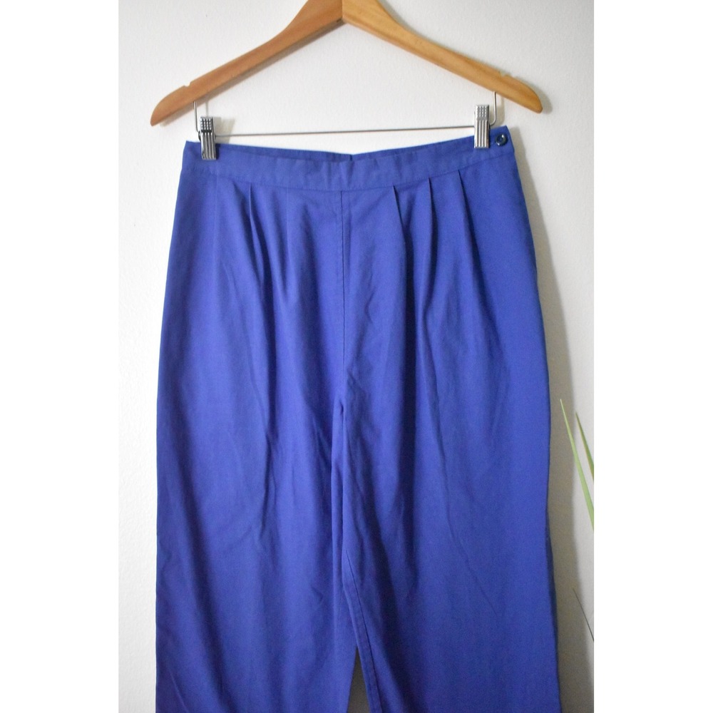 Handmade Trousers Women 30 Waist Periwinkle Blue 80s Pleated High Rise Tapered - Picture 2 of 8
